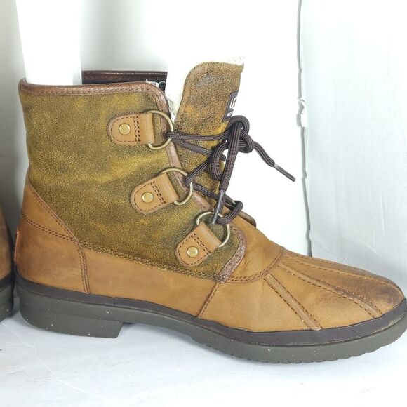UGG Women's Cecile US 8 Brown Leather Waterproof Sheepskin Lined Duck Boots - Picture 7 of 15